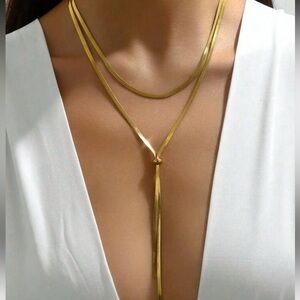 Adjustable gold lariat flat chain